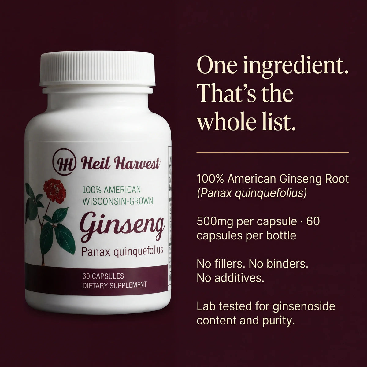 Wisconsin American Ginseng Capsules — 500mg — 60 Count - Image 2