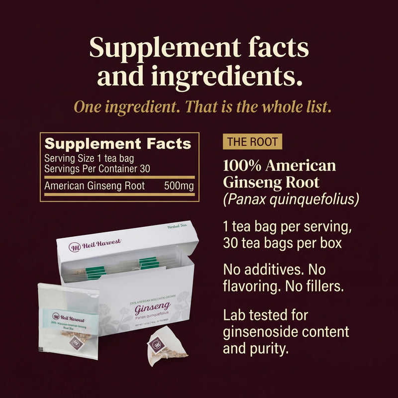 Wisconsin American Ginseng Tea Bags — Caffeine-Free Herbal Tea - Image 2