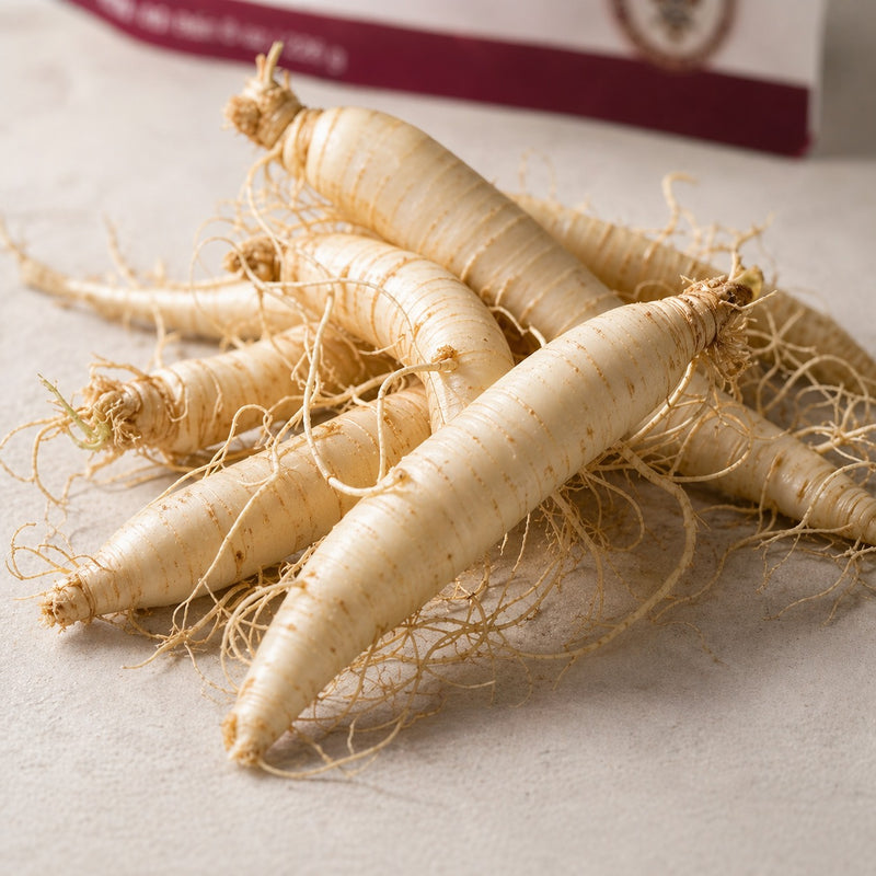Close-up of fresh Wisconsin American ginseng roots