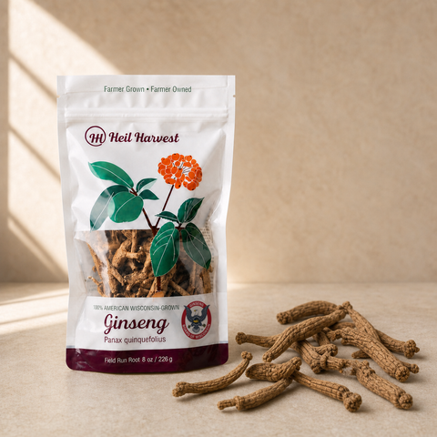 Heil Harvest pouch of 3-year Wisconsin American ginseng roots